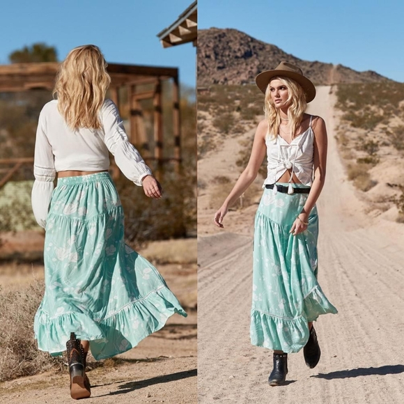 New Kivari Antigua Maxi Skirt Mint Antique Blue S - Picture 2 of 11